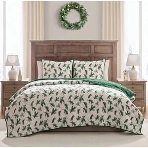 Hallmark Queen Flannel Greenery Print Quilt Set